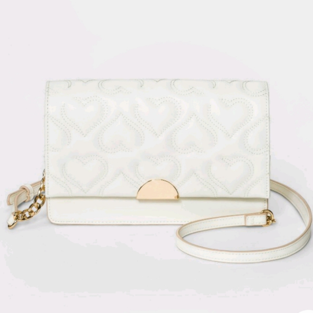 NWT A New Day White Heart Quilted Crossbody Bag